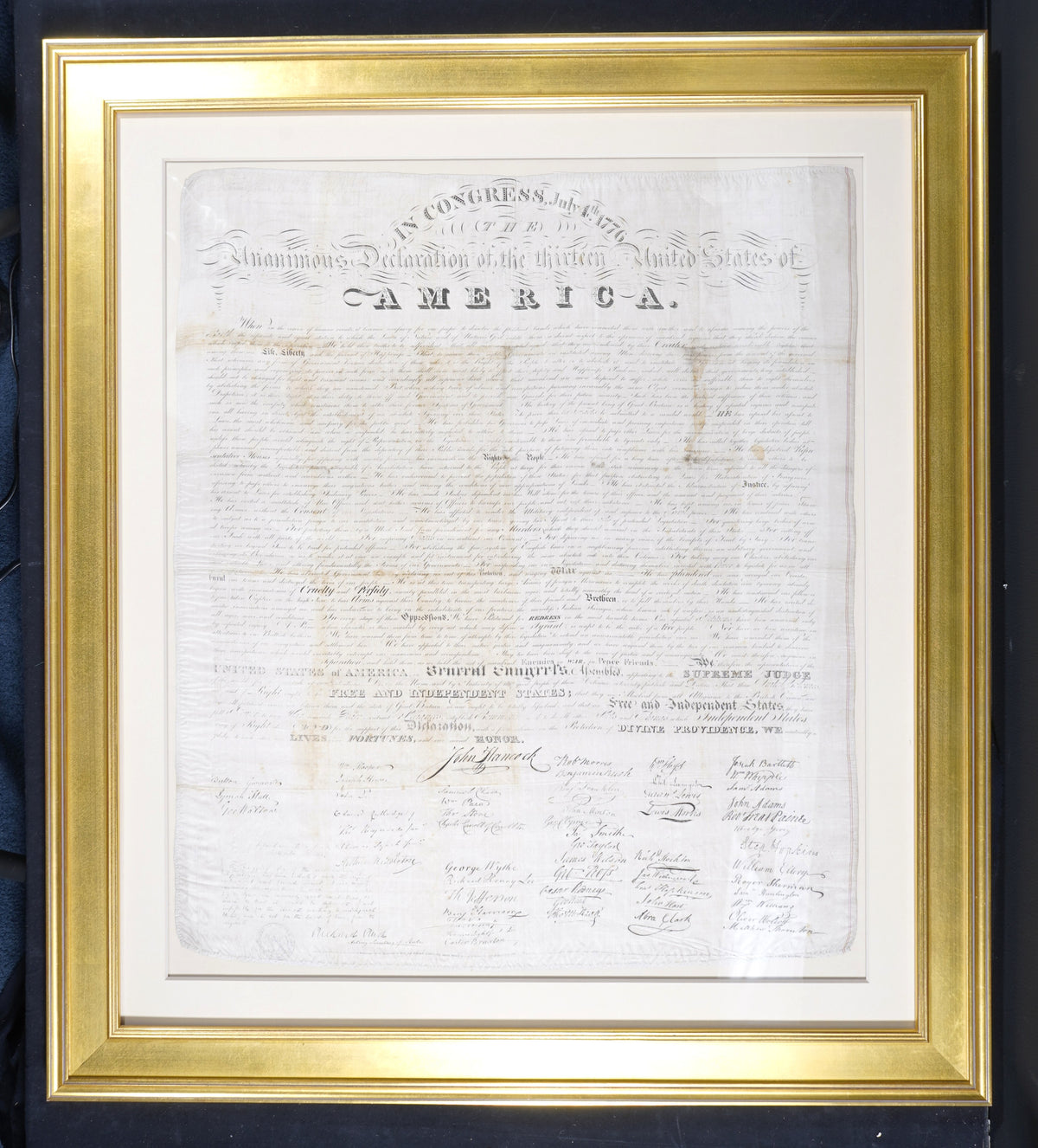 The Declaration of Independence – Rare 1818 First Facsimile Printing on Silk