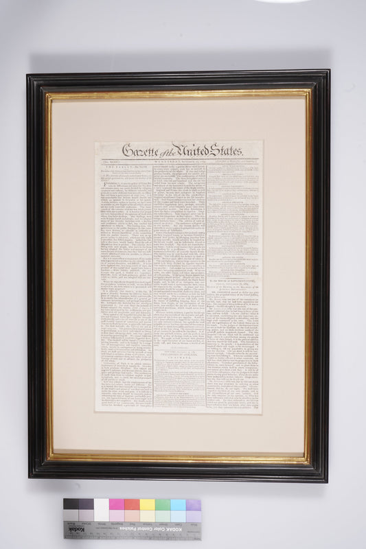 The Bill of Rights – Penultimate Printing, Two Days Before the Final Text (Gazette of the United States, September 23, 1789), Framed