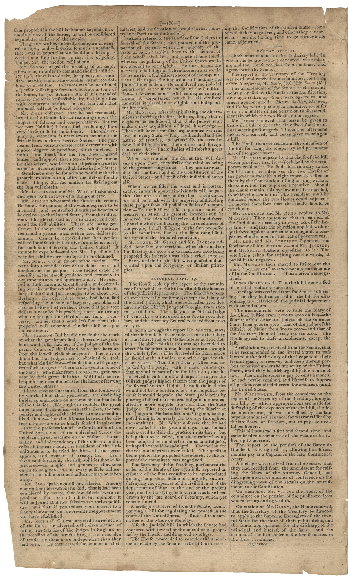 The Bill of Rights – Penultimate Printing, Two Days Before the Final Text (Gazette of the United States, September 23, 1789), Framed